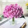  10 Stem Purple Silk Hydrangea Flower in Round Clear Glass Vase with Faux Water