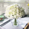  10 Stem Cream Silk Hydrangea Flower in Round Clear Glass Vase with Faux Water