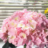 10 Stem Pink Silk Hydrangea Flower in Round Clear Glass Vase with Faux Water