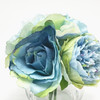 Blue Mixed Open Rose and Peony Silk Flower  in Clear Glass Vase with Faux Water