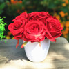 Red Silk Rose Flower Arrangement in White Pot