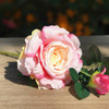 Pink Silk Open Rose Flower Spray Stem  