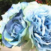 Blue Silk Peony and Rose Mixed Flower Arrangement in White Ceramic Vase