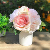 Pink Silk Peony and Rose Mixed Flower Arrangement in White Ceramic Vase