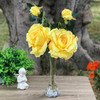 2 Large Stems Yellow Silk Open Rose Flower  in Clear Glass Vase
