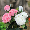 Pink and White Natural Touch Roses Flower in Clear Glass Vase 