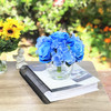 Blue Hydrangea and Rose Mixed Silk Flower in Clear Glass Vase