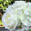 Cream Hydrangea and Rose Mixed Silk Flower in Clear Glass Vase
