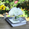 Cream Hydrangea and Rose Mixed Silk Flower in Clear Glass Vase