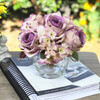 Purple Hydrangea and Rose Mixed Silk Flower in Clear Glass Vase