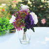 White Purple Sunflower and Rose Mixed Silk Flower Arrangement  in Clear Glass Vase with Acrylic Water