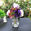 White Purple Sunflower and Rose Mixed Silk Flower Arrangement  in Clear Glass Vase with Acrylic Water