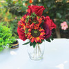 Red Sunflower and Rose Mixed Silk Flower Arrangement  in Clear Glass Vase with Acrylic Water