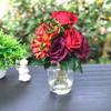 Red Sunflower and Rose Mixed Silk Flower Arrangement  in Clear Glass Vase with Acrylic Water