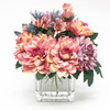 Pink and Purple Silk Daisy and Mixed Flower Arrangements in Clear Glass Vase with Acrylic Water