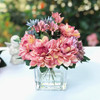 Pink and Purple Silk Daisy and Mixed Flower Arrangements in Clear Glass Vase with Acrylic Water