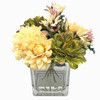 Yellow and Green Silk Daisy and Mixed Flower Arrangements in Clear Glass Vase with Acrylic Water