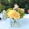 Yellow and Green Silk Daisy and Mixed Flower Arrangements in Clear Glass Vase with Acrylic Water