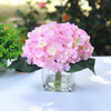 7 Steams Pink  Hydrangea Silk Flower  in Clear Glass Vase with Faux Water
