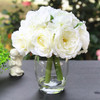 Cream Peony Rose and Hydrangea Mixed Faux Flower Arrangement With Clear Glass Vase