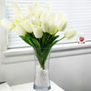 3 Pack Cream Silk Tulips Arrangement  in Clear Glass Vase with Plastic Pearl For Home Wedding Centerpiece Decoration