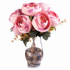 Mediumvioletred 7 Heads Silk Peony  Flower Arrangement  in Clear Glass Vase with Faux Water 
