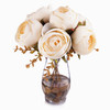 Beige 7 Heads Silk Peony  Flower Arrangement  in Clear Glass Vase with Faux Water 