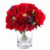 Red Mixed Rose and Hydrangea Silk Flower Arrangement  in Clear Glass Vase with Faux Water 