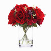 Red Mixed Rose and Hydrangea Silk Flower Arrangement  in Clear Glass Vase with Faux Water 