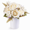 Cream Rose and Hydrangea Silk Flower Arrangement  in Ceramic Vase with Faux Water 