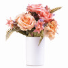 Pink Orange Rose and Hydrangea Silk Flower Arrangement  in Ceramic  Vase with Faux Water 