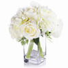 Cream Mixed Rose and Hydrangea Silk Flower Arrangement  in Glass Vase with Faux Water 