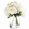 Cream Mixed Rose and Hydrangea Silk Flower Arrangement  in Glass Vase with Faux Water 