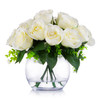 18 Heads Cream Silk Rose  Flower Arrangement in Clear Glass Vase with Faux Water