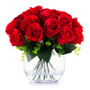 18 Heads Red Silk Rose  Flower Arrangement in Clear Glass Vase with Faux Water