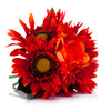Orange Red Mixed Sunflower and Rose Silk Flower Arrangement in Clear Glass Vase With Faux Water