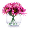 Pink Mixed Sunflower and Rose Silk Flower Arrangement in Clear Glass Vase With Faux Water