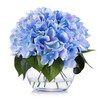 Blue Silk Hydrangea Flower Arrangement in Clear White Vase with Faux Water