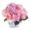 Pink Silk Hydrangea and Peony Flower Arrangement in Clear White Vase with Faux Water
