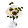 Cream Silk Rose and Sunflower Mixed Arrangement in Clear White Vase with Faux Water