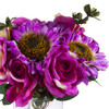 Pink and Purple Silk Rose and Sunflower Mixed Arrangement in Clear White Vase with Faux Water