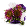White and Purple Silk Rose and Sunflower Mixed Arrangement in Clear White Vase with Faux Water