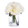 Cream Open Roses Silk Flower  Arrangement in Clear White Vase with Faux Water