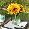 6 Heads Yellow Mixed Sunflower and Rose Silk Flower Arrangement in Clear Glass Vase With Faux Water