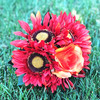 6 Heads Orange Red Mixed Sunflower and Rose Silk Flower Arrangement in Clear Glass Vase With Faux Water