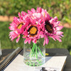  6 Heads Pink Mixed Sunflower and Rose Silk Flower Arrangement in Clear Glass Vase With Faux Water