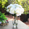 Cream White Mixed Rose and Hydrangea Silk Flower Arrangement  in  Glass Vase with Faux Water 