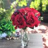 Red Mixed Rose and Hydrangea Silk Flower Arrangement  in  Glass Vase with Faux Water 
