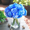 Blue Rose and Hydrangea Mixed Faux Flower Arrangement With Clear Glass Vase