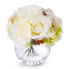 Cream Rose and Hydrangea Silk Flower Arrangement  in Round Glass Vase with Faux Water 